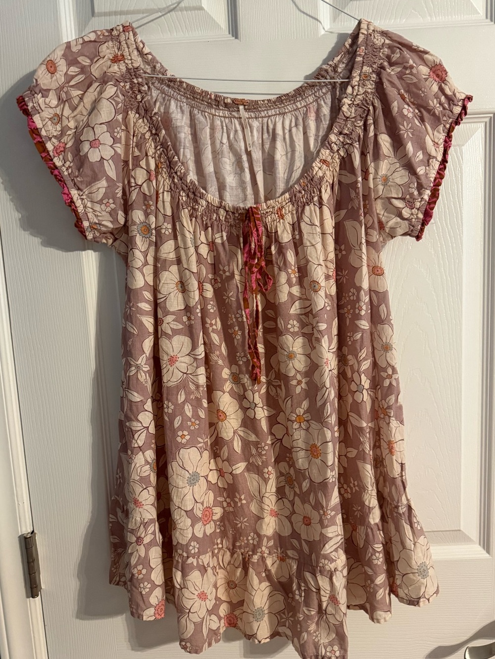 Free People Floral Boho Mini Dress Tunic Size Medium Mauve Pink